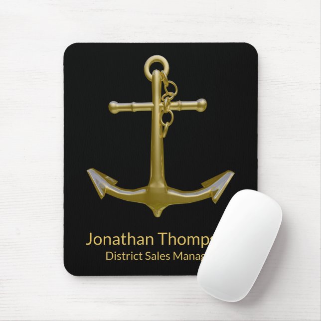 Mousepad Classy Nautical Gold Anchor on Black (Com mouse)