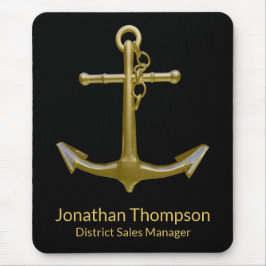 Mousepad Classy Nautical Gold Anchor on Black