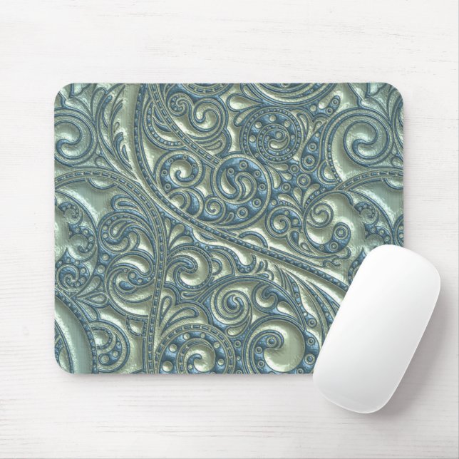 Mousepad Classy Teal Elegant Pretty Paisley Floral Pattern (Com mouse)