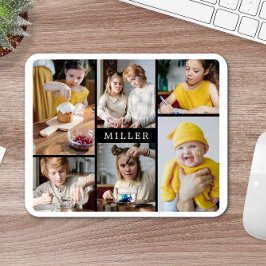Mousepad Clean Elegant Black White Family 6 Photo Collage