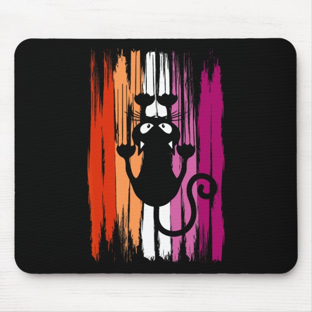 Mousepad Climbing Cat With Scratches And Lesbian Pride Colo (Frente)