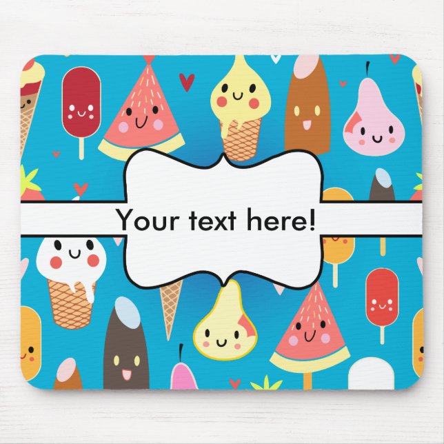 Mousepad Clipart de caracteres de comida cúbica (Frente)