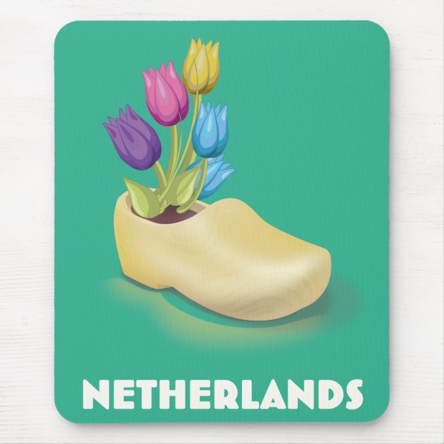 Mousepad Clog neerlandês e poster de viagens de flores (Frente)
