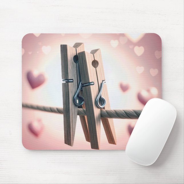Mousepad Clothespins Romântica Em Linha De Fechadura (Com mouse)