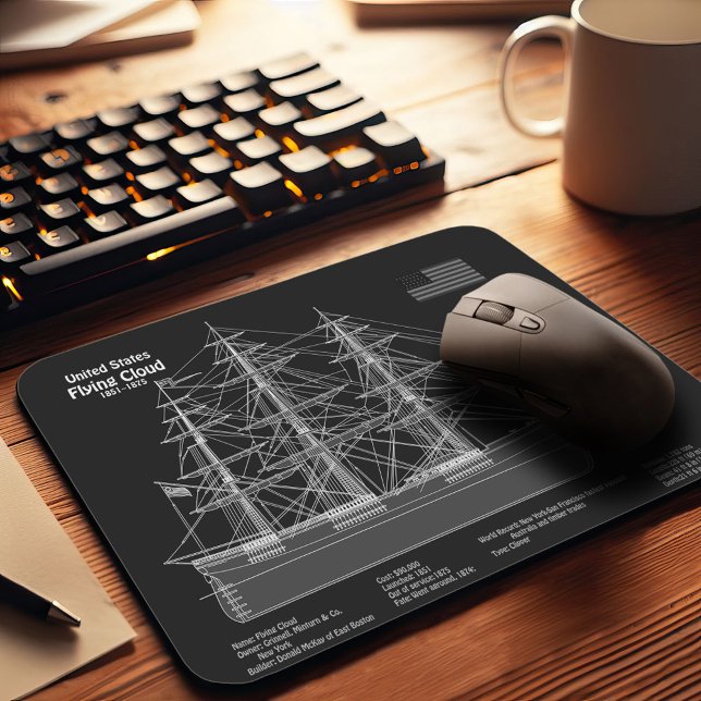 Mousepad Cloud Voadora de Entrega de Clipper - PD de Bluepr (Clipper Ship Flying Cloud - Blueprint PD. Mouse Pad)