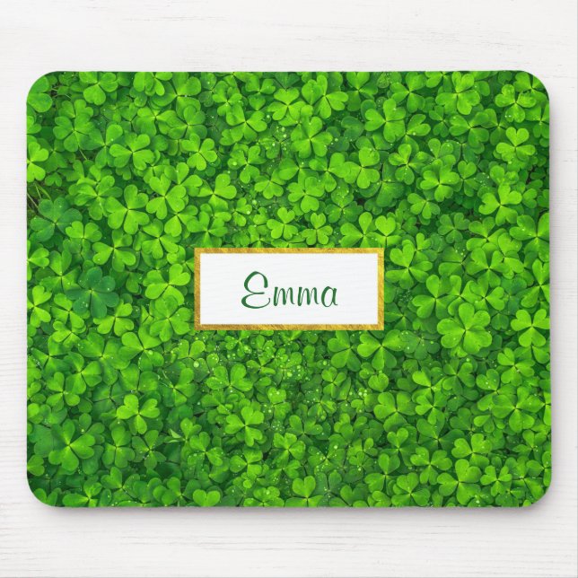 Mousepad Clovers Verdes com Quadro de Folha Ouro FAUX (Frente)