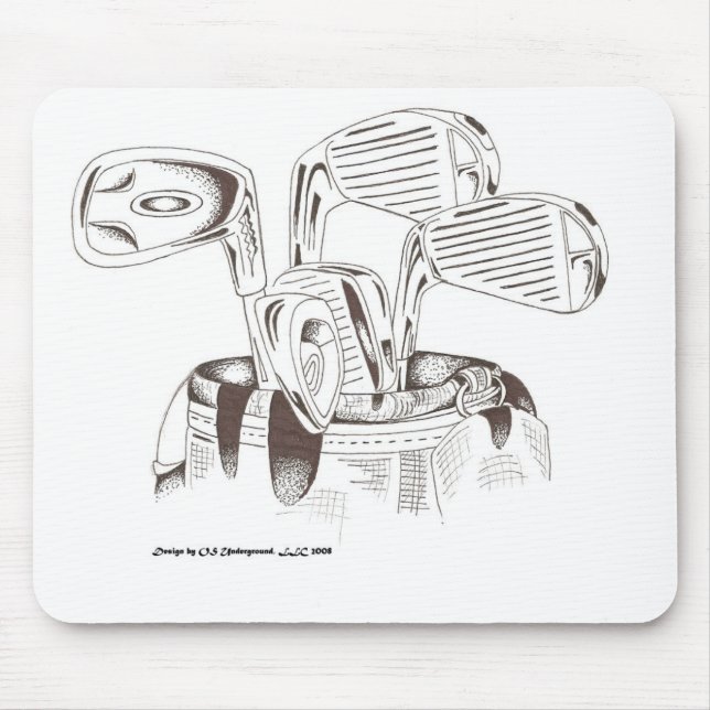 Mousepad Clubes de golfe em preto & no branco - tapete do (Frente)