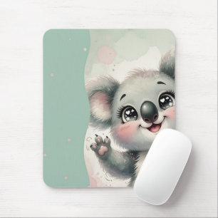 Mousepad Coala Bebê Acenando – Divisão Turquesa e Creme