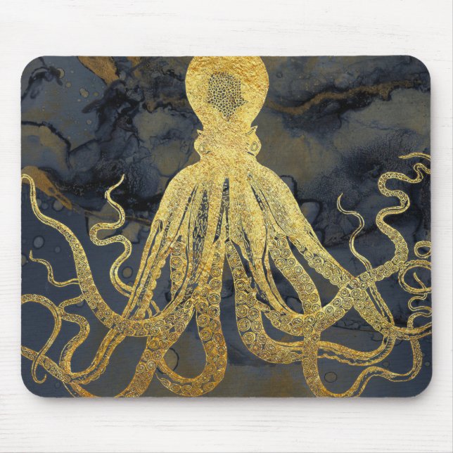 Mousepad Coastage Vintage Dourado Octopus Ink Aquarela (Frente)