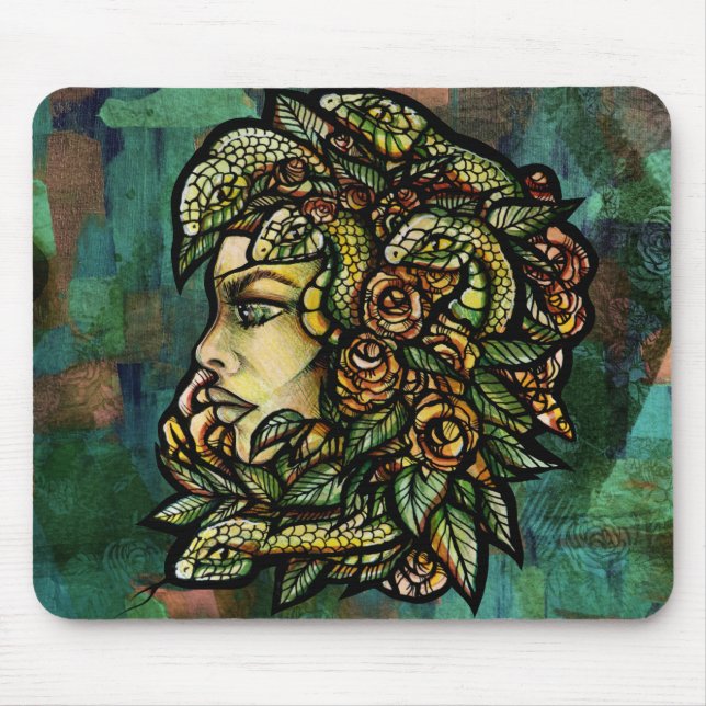 Mousepad Cobra Medusa Verde Rosa Gorgona                    (Frente)