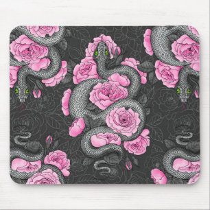 Mousepad Cobras e rosas cor-de-rosa