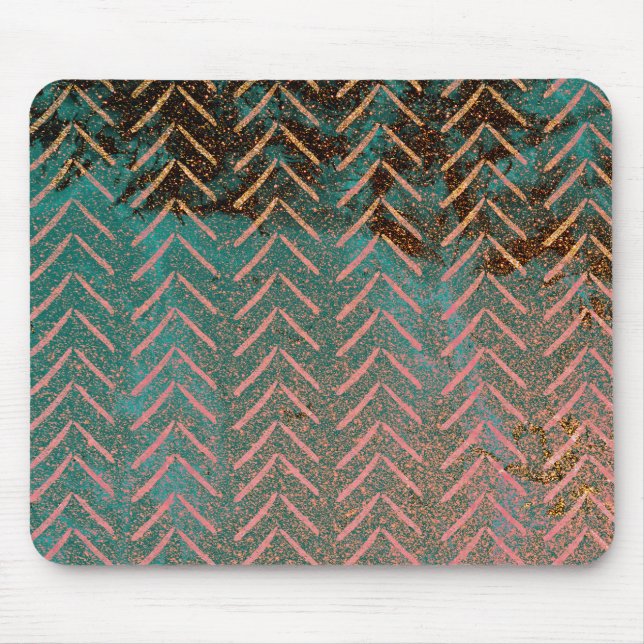 Mousepad Cobre e cerceta rústicos Chevron de mármore (Frente)