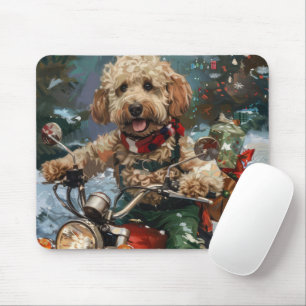 Mousepad Cockapoo Cão Andando de Motocicleta Natal