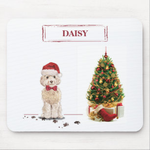 Mousepad Cockapoo Champagne Natal Cão Divertido com Árvore