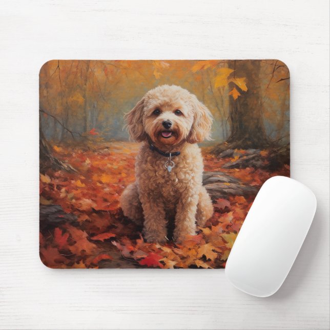 Mousepad Cockapoo nas Folhas do outono caem inspiração (Com mouse)