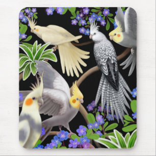 Mousepad Cockatiels e Flores