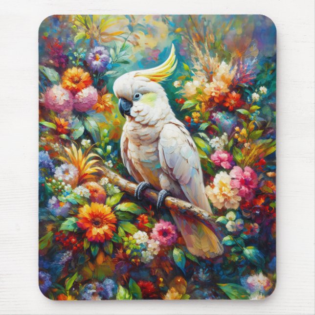 Mousepad Cockatoo com Flores Coloridas (Frente)