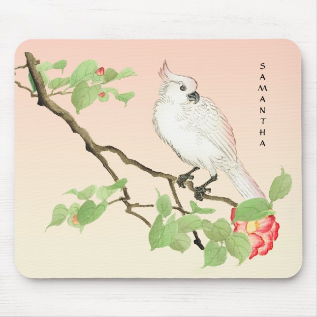 Mousepad Cockatoo cômoda, cintage japonesa Camellia Mousepa (Frente)