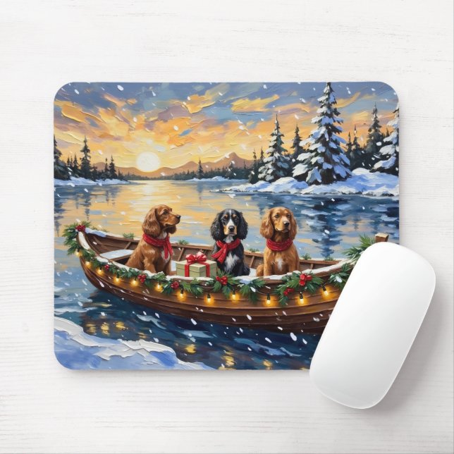 Mousepad Cocker Spaniel Christmas Boat Holiday (Com mouse)