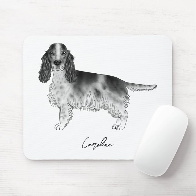 Mousepad Cocker Spaniel em Preto e Branco & Texto Personali (Com mouse)