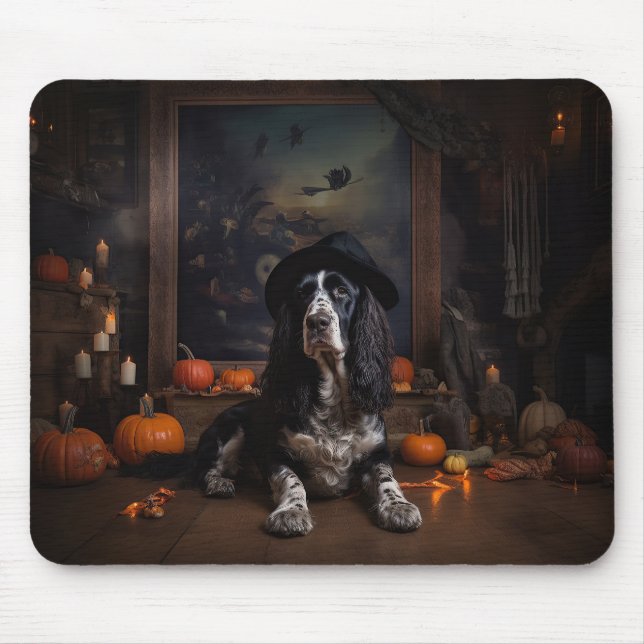 Mousepad Cocker Spaniel Inglês Abóboras Halloween Assustado (Frente)