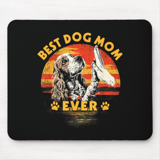Mousepad Cocker spaniel mãe pôr do sol retrô engraçado dia  (Frente)