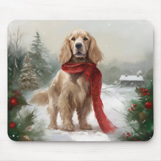 Mousepad Cocker Spaniel no Natal na Neve (Frente)