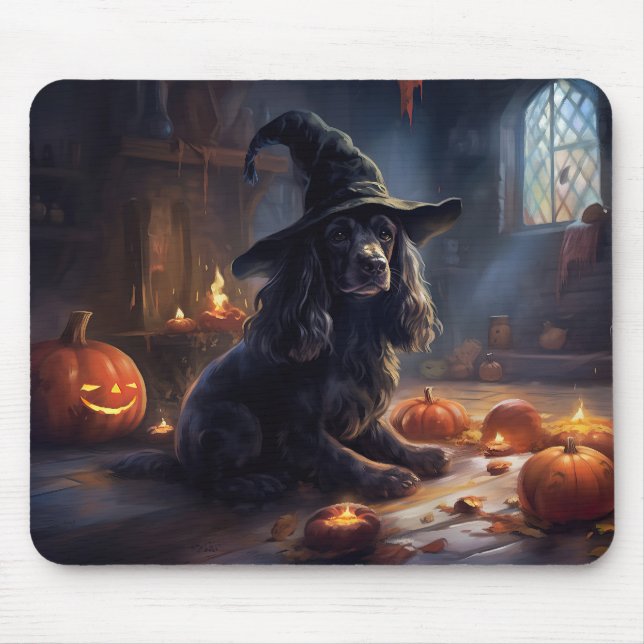 Mousepad Cocker Spaniel Pumpkins Halloween Assustado (Frente)