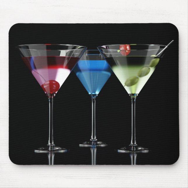 Mousepad Cocktails diferentes em copos de martini em preto (Frente)