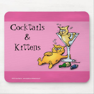 Mousepad Cocktails & Gatinhos Rato Cartoon em Rosa Capacho 