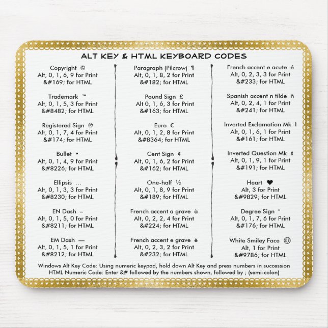 Mousepad Códigos de teclas Alt e HTML (Frente)