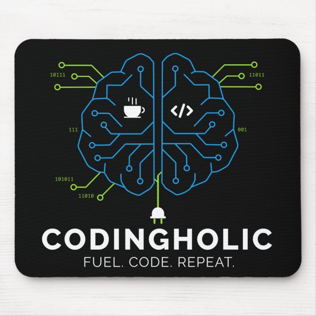 Mousepad Codingholic Tech Brain For Developers Dark (Frente)