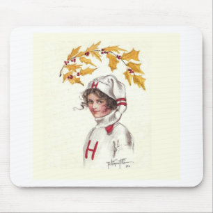 Mousepad Coed de Harvard no inverno com ramo do azevinho