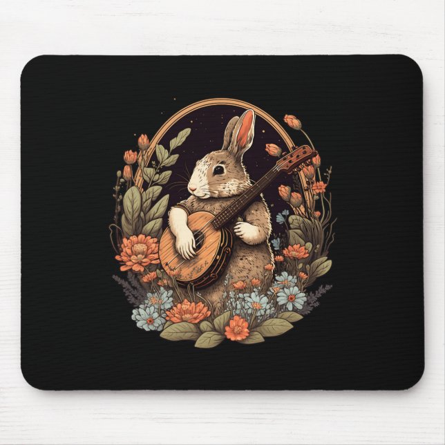Mousepad Coelhinha Divertida Tocando Banjo Guitarra Coelho  (Frente)