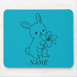 Mousepad Coelhinho Adorável com Flor, Bonito e Jogador