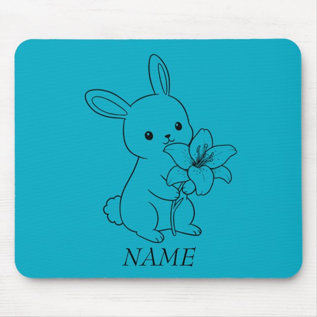Mousepad Coelhinho Adorável com Flor, Bonito e Jogador (Frente)