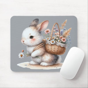 Mousepad Coelhinho Bonito com Flores de Arte Aquecida