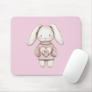 Mousepad Coelhinho Bonito Rosa Suéter de Coração Rosa