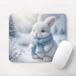 Mousepad Coelhinho Branco De Inverno Com Scarf