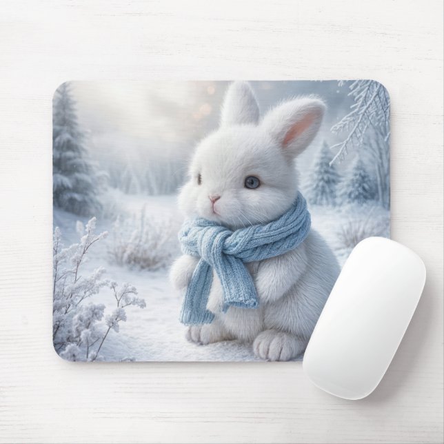 Mousepad Coelhinho Branco De Inverno Com Scarf (Com mouse)
