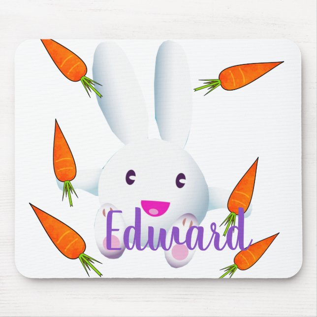 Mousepad Coelhinho Branco e Cenouras (Frente)