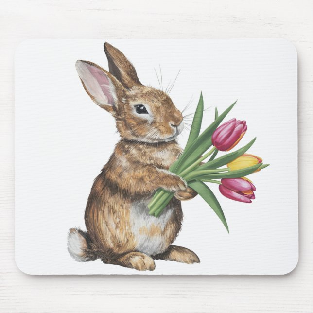 Mousepad Coelhinho Com Buquê De Tulip (Frente)