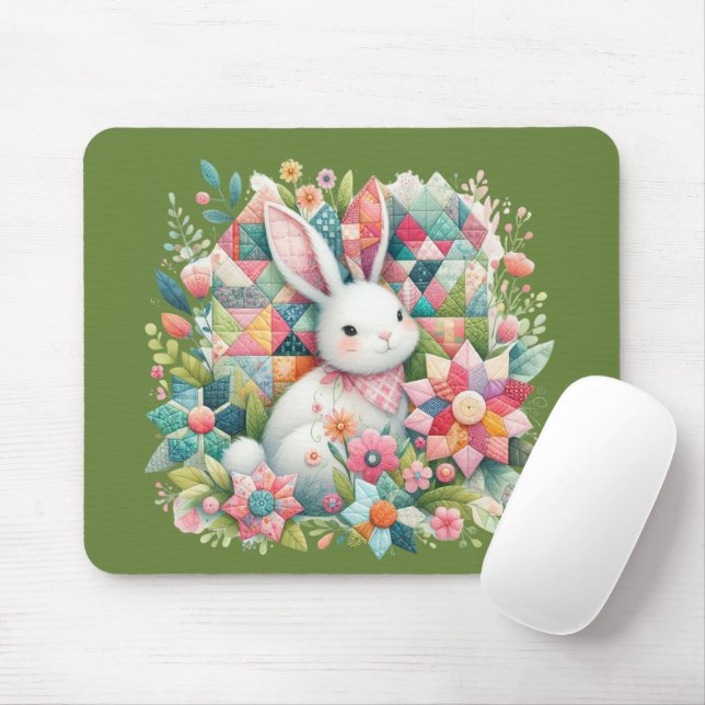 Mousepad Coelhinho com Quilt e Flores (Com mouse)