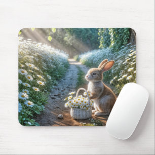 Mousepad Coelhinho com uma cesta de margaridas brancas