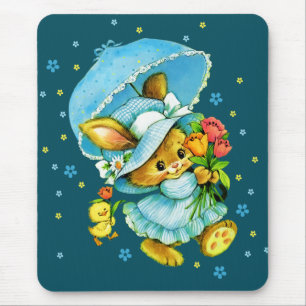 Mousepad Coelhinho da Páscoa e pintinho do vintage.