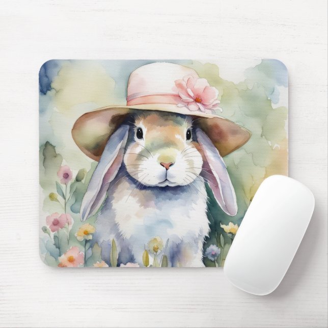 Mousepad Coelhinho de Páscoa de Aquarela (Com mouse)