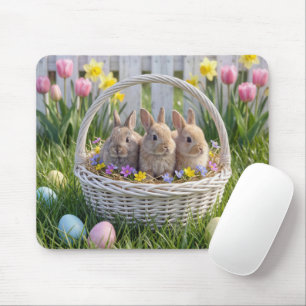 Mousepad Coelhinhos em uma Cesta de Páscoa na Grama