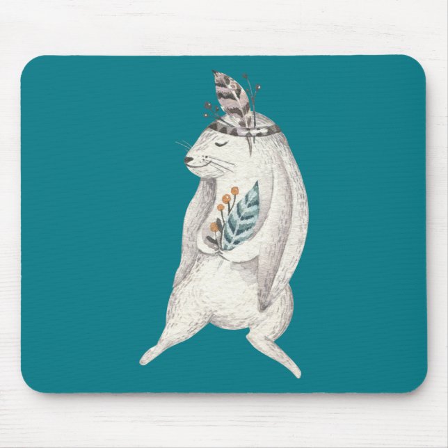 Mousepad Coelho Boho em Aquarela (Frente)
