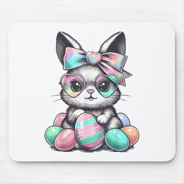 Mousepad Coelho Bonito Rosto Coroa Coroa Coroa Ovos Páscoa  (Frente)