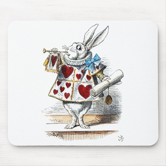 Mousepad Coelho Branco Alice Wonderland Hearts (Frente)